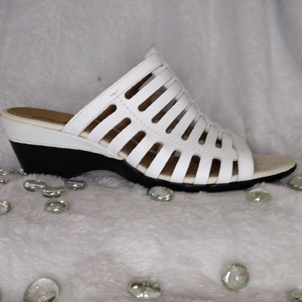 Clark’s Women's White Leather Slide Sandals